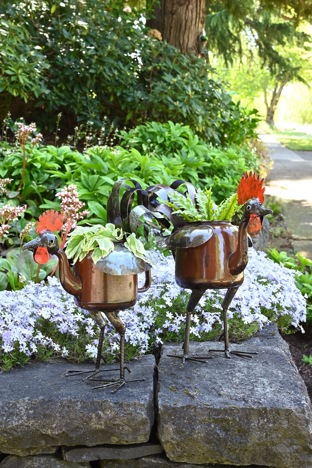 Large Zimbabwean Recycled Teapot Rooster Planter