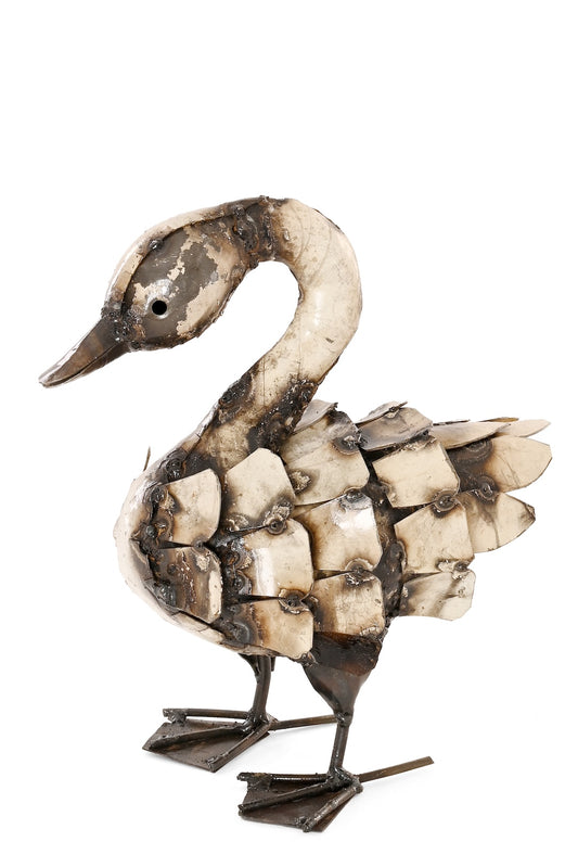 Small Feathered Swan Recycled Metal Sculpture