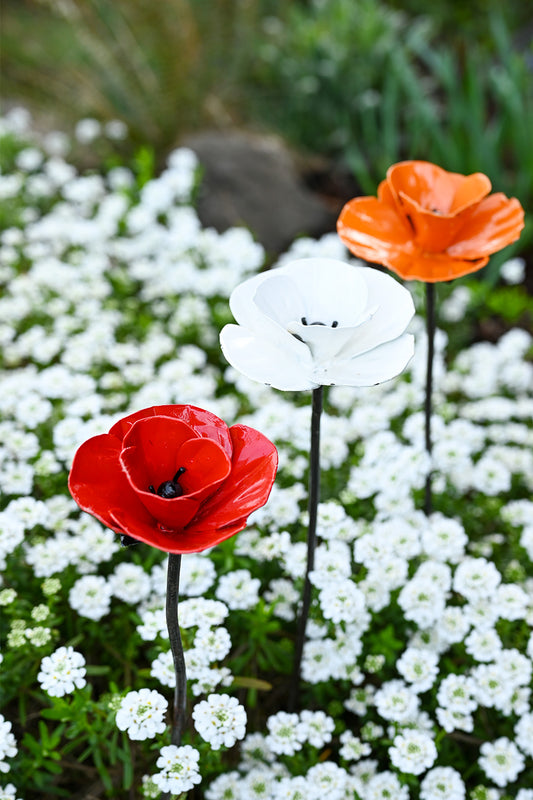Red Poppy Recycled Metal Garden Stake