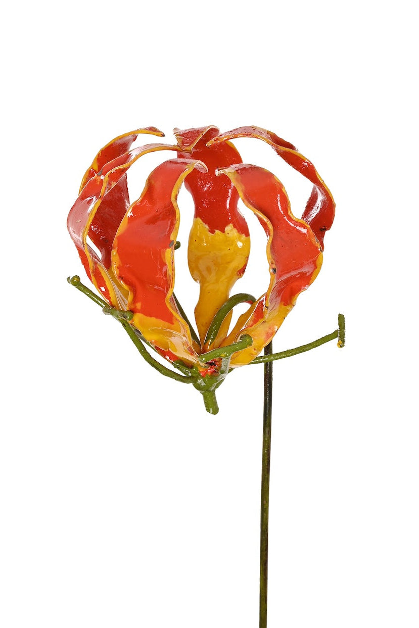 Large Recycled Metal Fire Lily Garden Stake