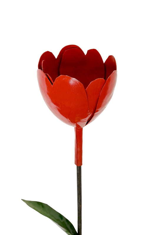 Red Metal Tulip Garden Stake