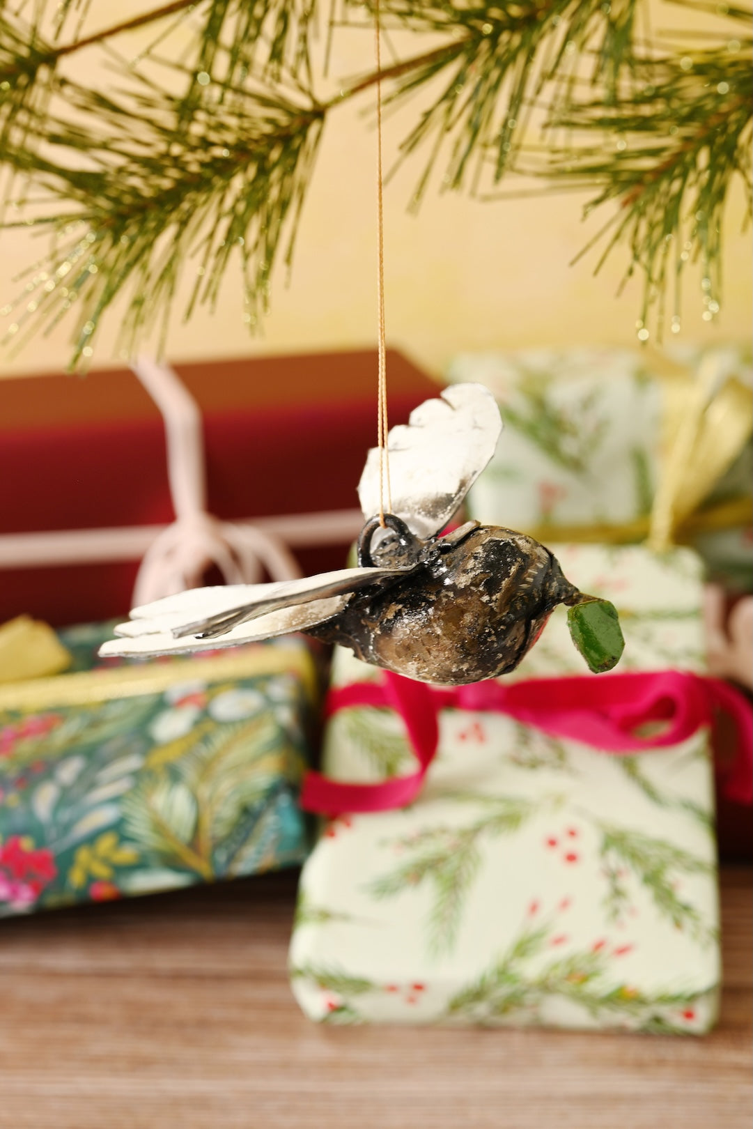 Recycled Metal Dove of Peace Hanging Sculpture Ornament