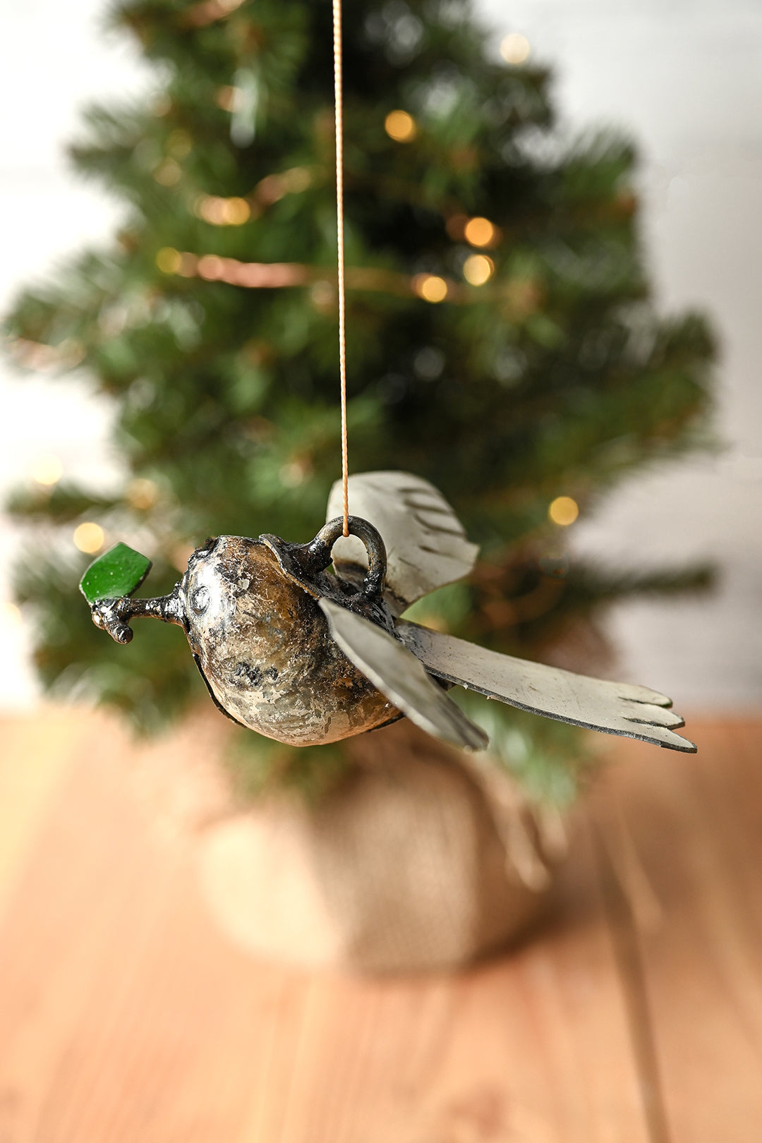Recycled Metal Dove of Peace Hanging Sculpture Ornament