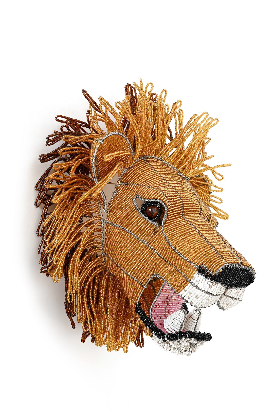 Beaded Lion Head Wall Sculpture - One of a Kind