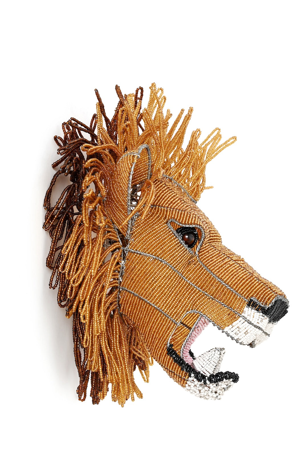 Beaded Lion Head Wall Sculpture - One of a Kind
