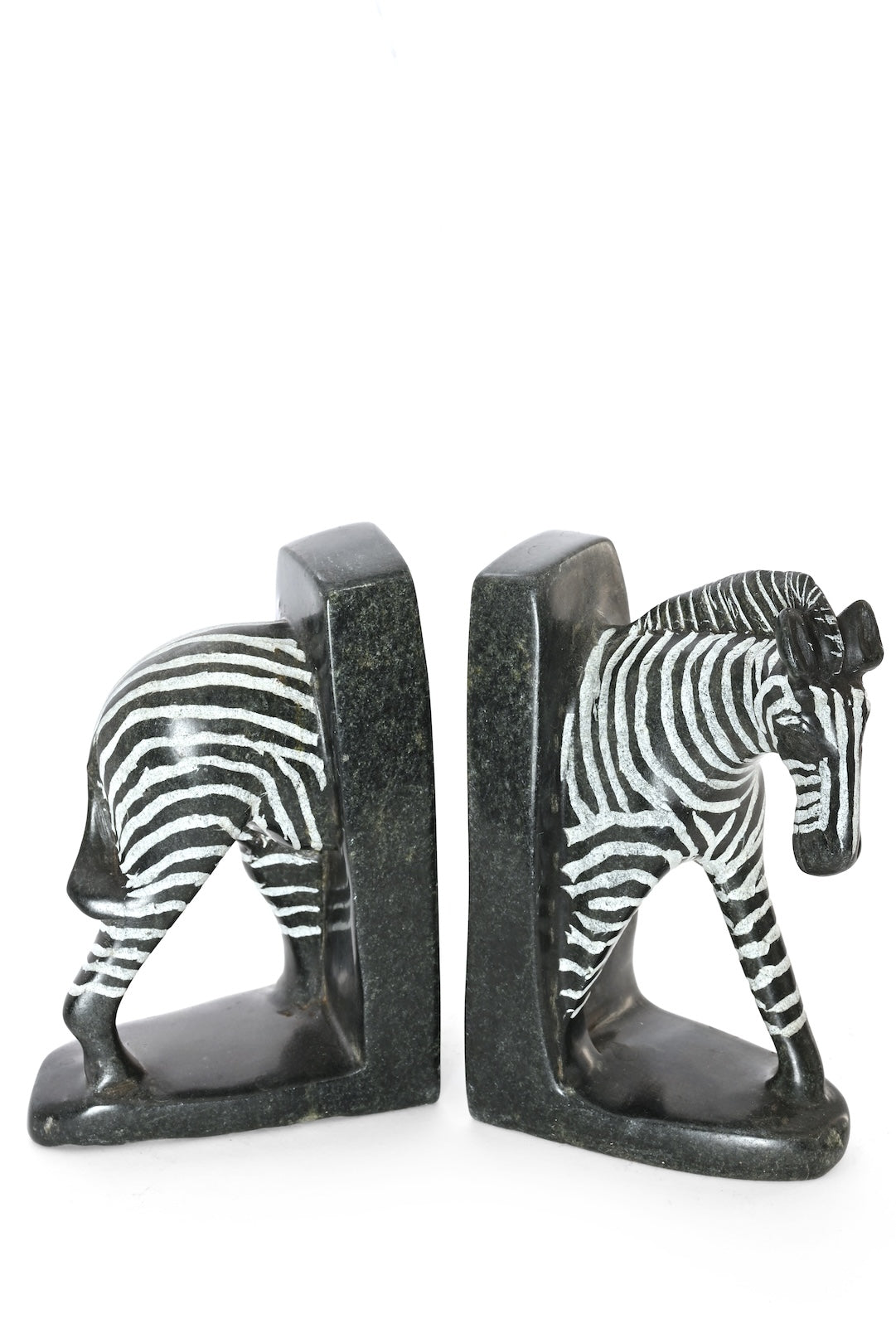 Serpentine Stone Zebra Bookends - One of a Kind