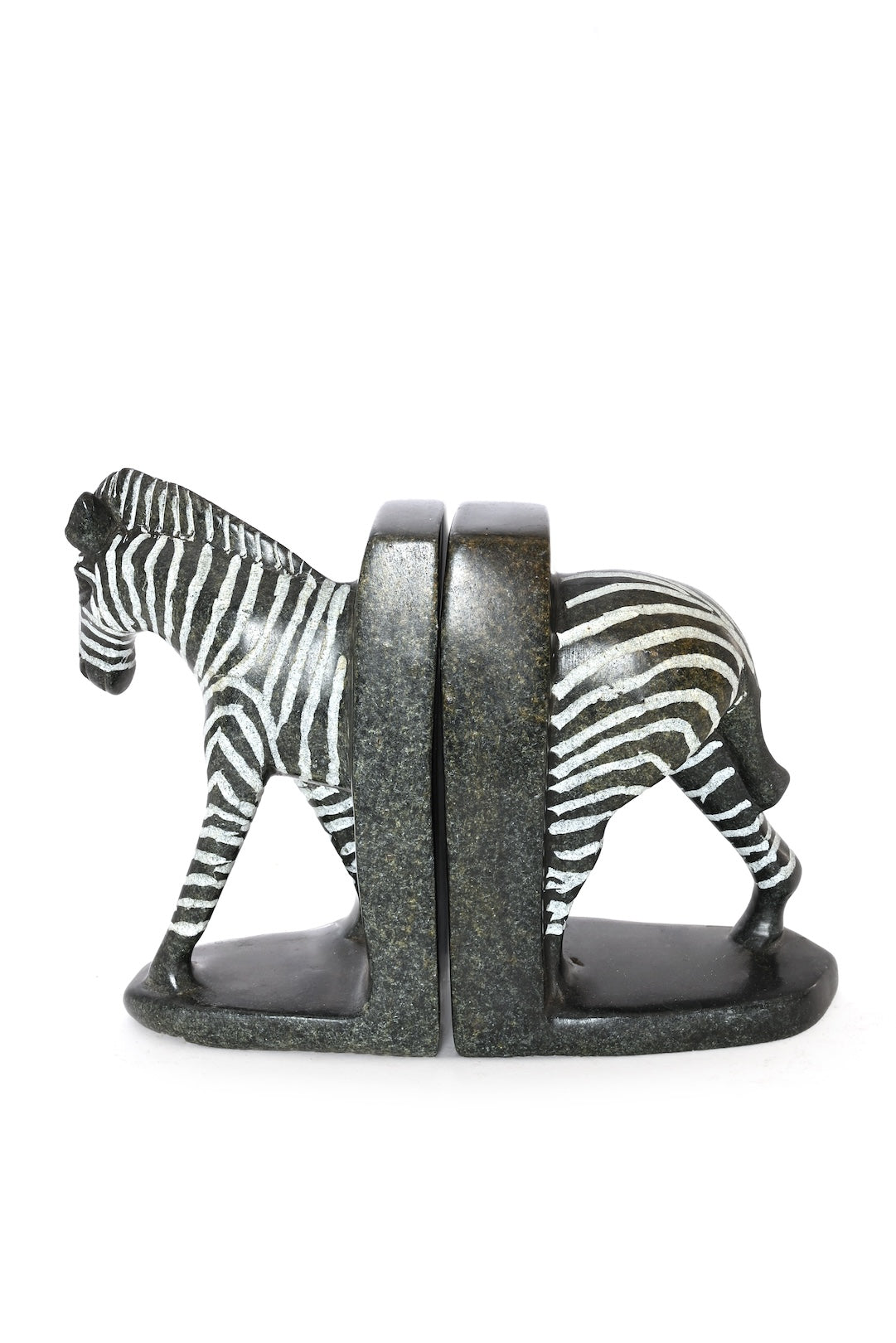 Serpentine Stone Zebra Bookends - One of a Kind