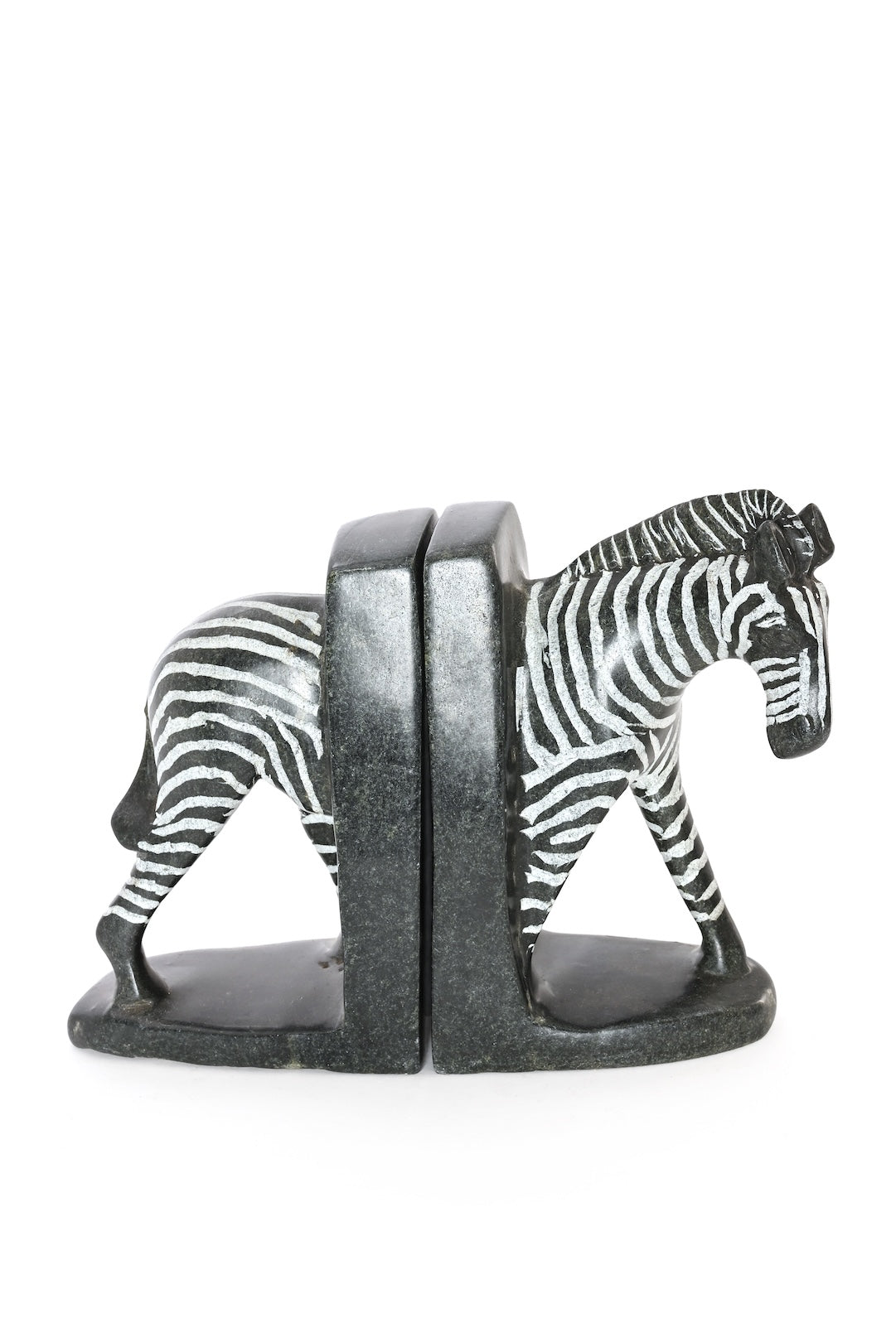 Serpentine Stone Zebra Bookends - One of a Kind