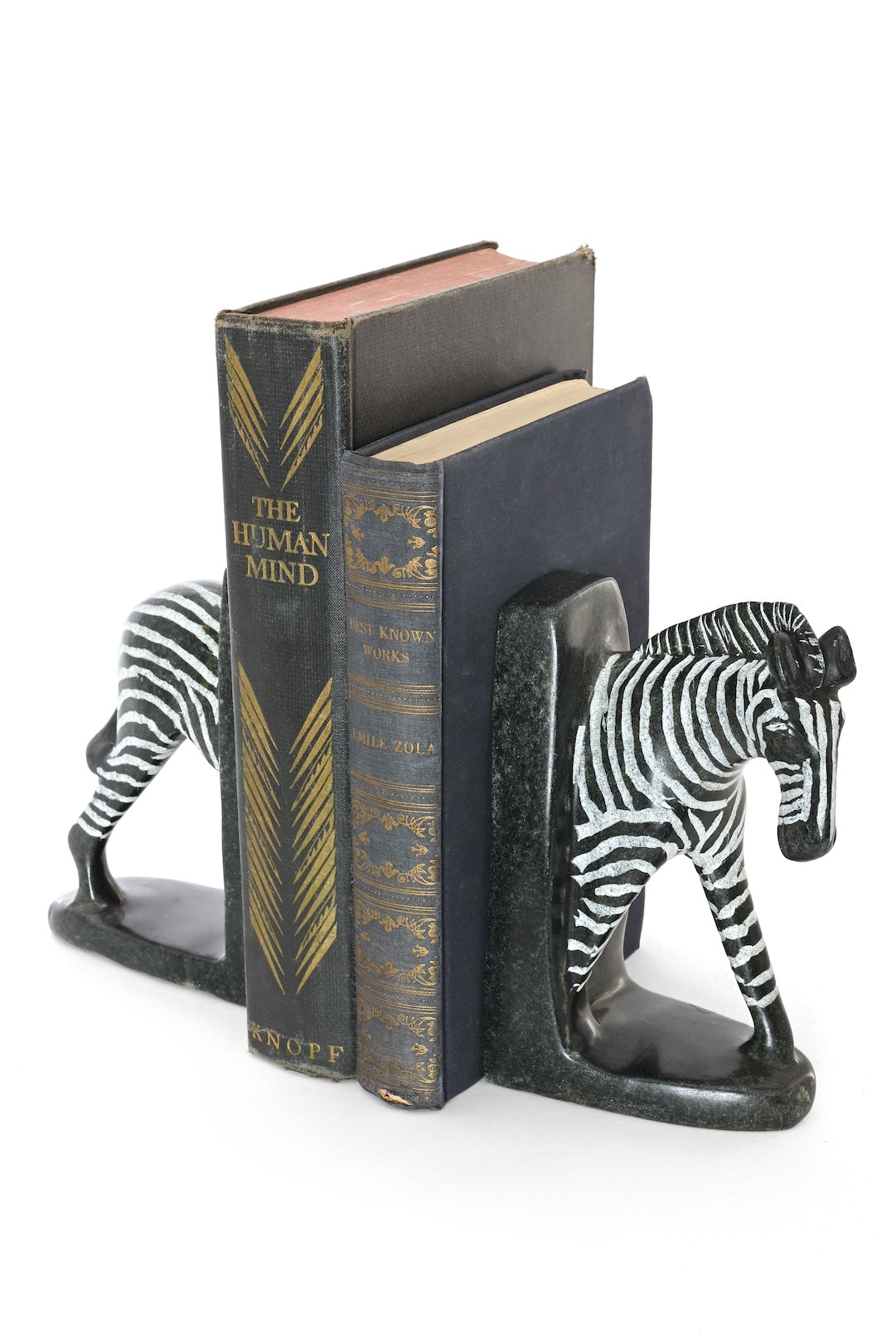 Serpentine Stone Zebra Bookends - One of a Kind