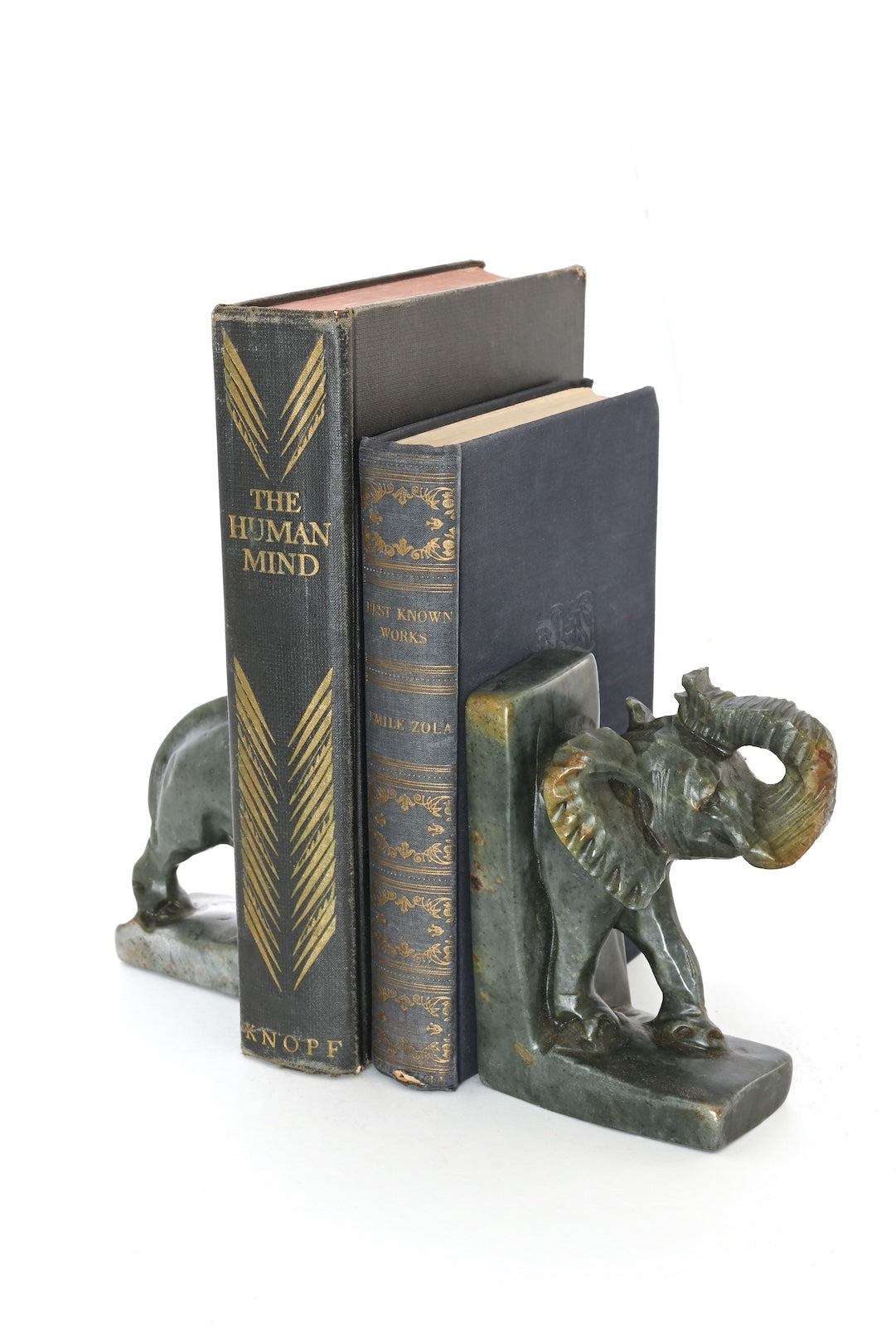 Serpentine Stone Elephant Bookends - One of a Kind