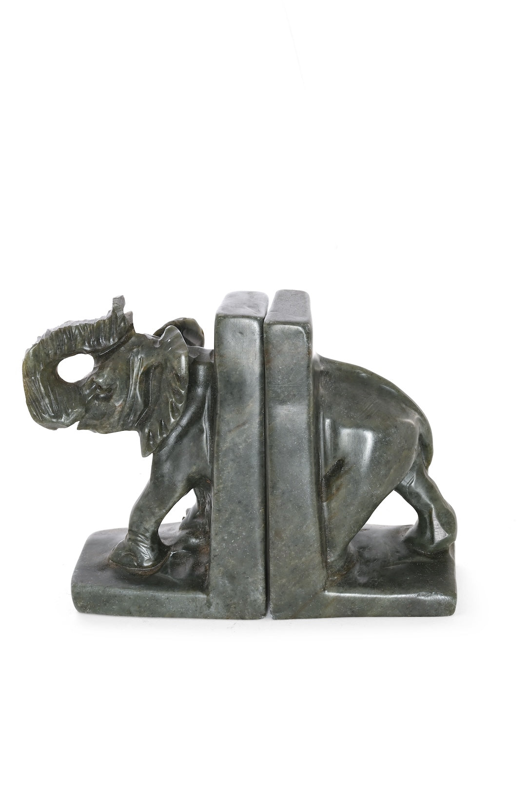 Serpentine Stone Elephant Bookends - One of a Kind