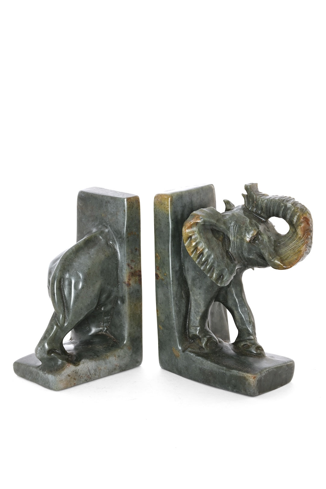 Serpentine Stone Elephant Bookends - One of a Kind