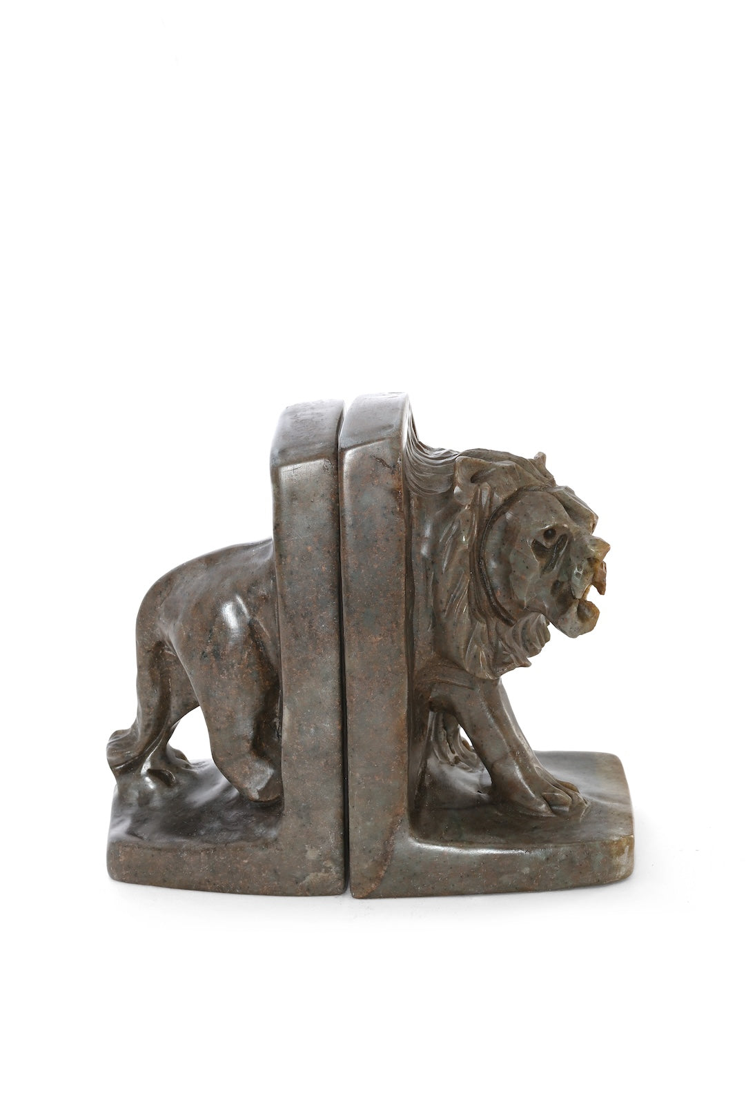 Serpentine Stone Lion Bookends - One of a Kind