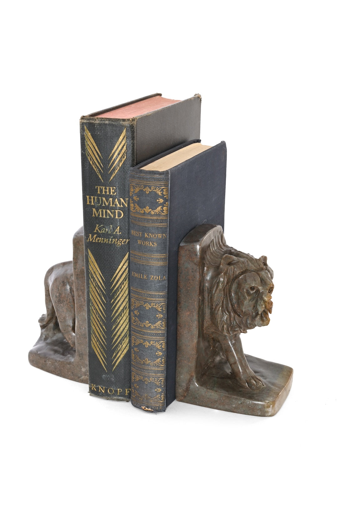 Serpentine Stone Lion Bookends - One of a Kind