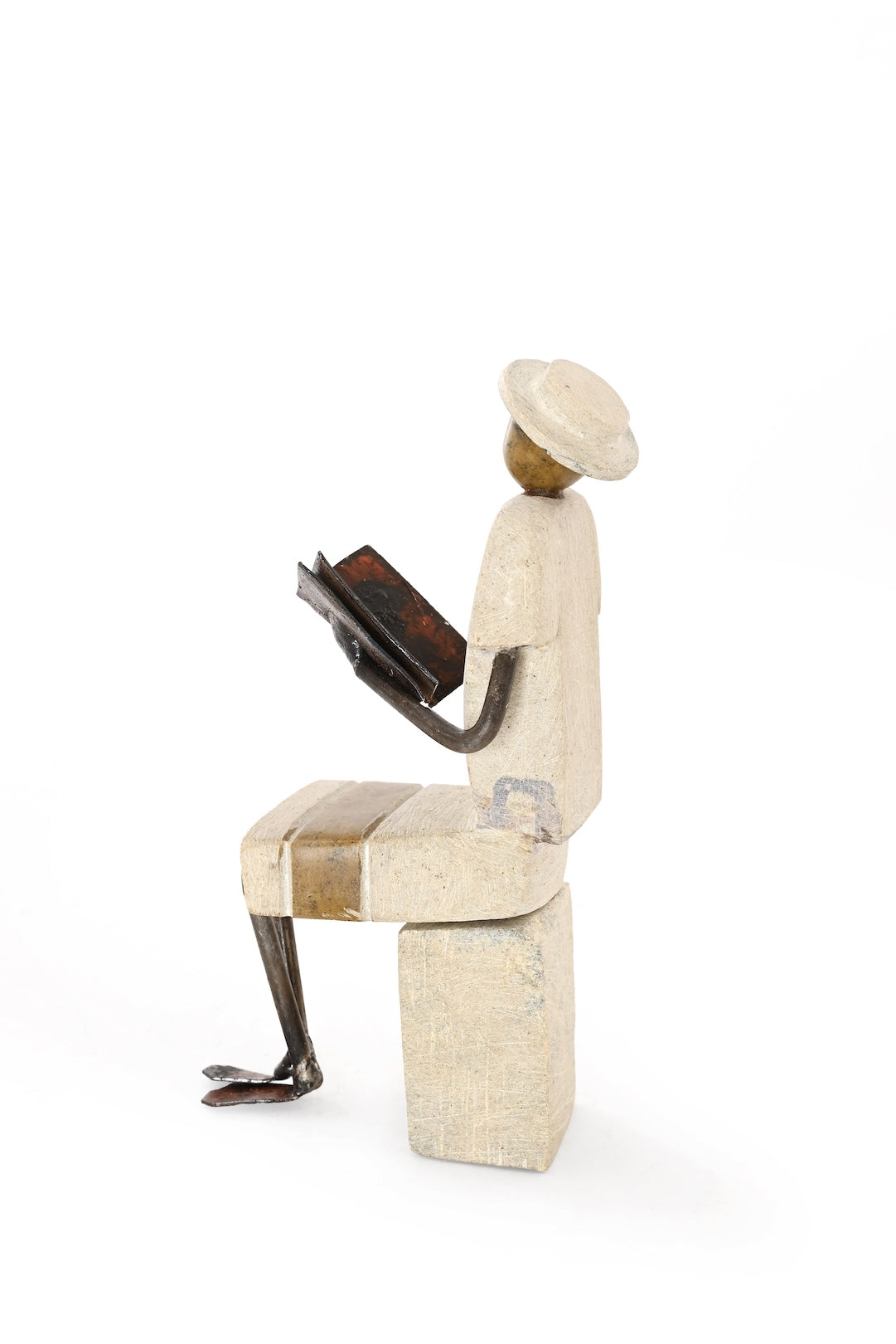 Lost in a Good Book Stone and Metal Sculpture