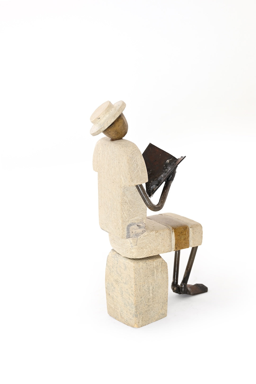 Lost in a Good Book Stone and Metal Sculpture