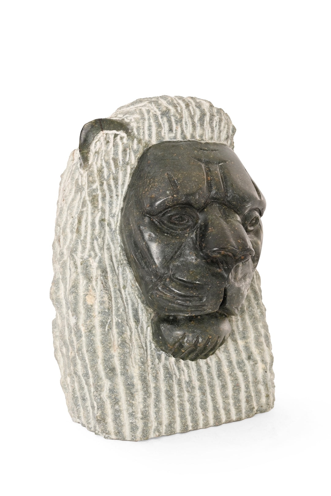Hand-Carved Stone Lion Bust - One of a Kind