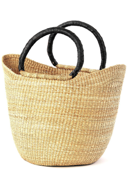 Natural Wing Shopper with Black Leather Handles