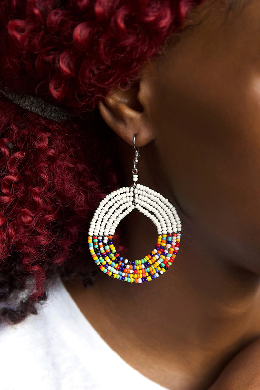 Vanilla with Sprinkles Maasai Circle Earrings