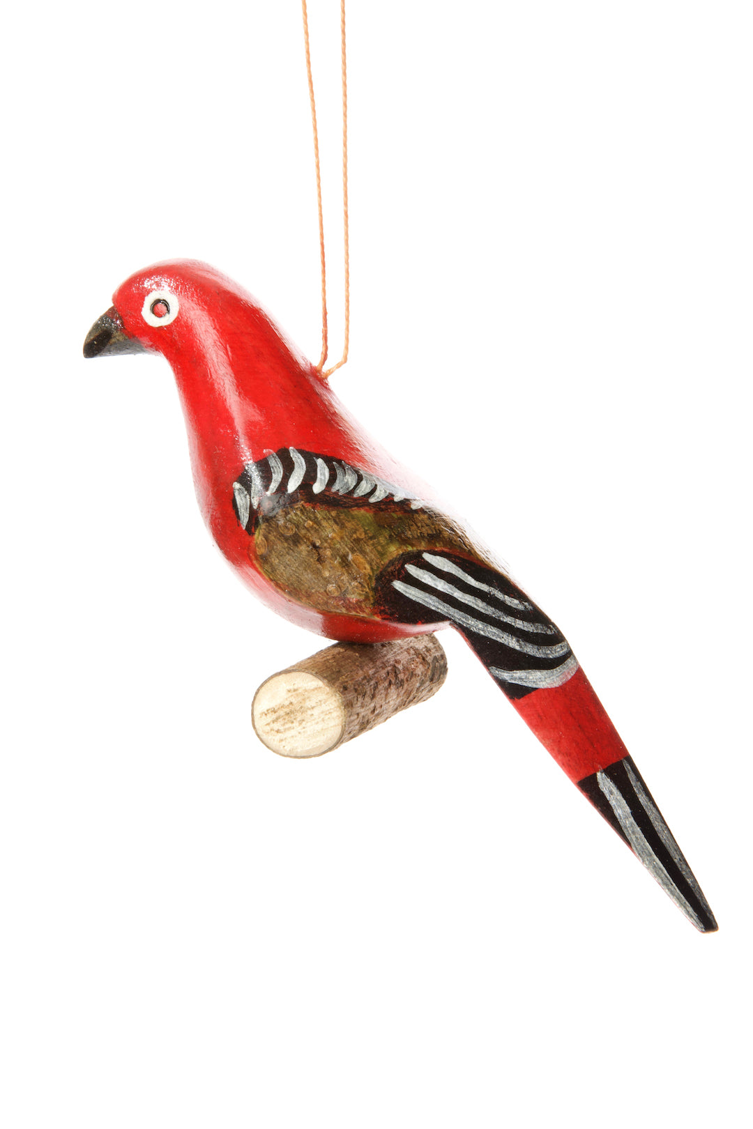 Set of Four Wooden Bird on Perch Ornaments