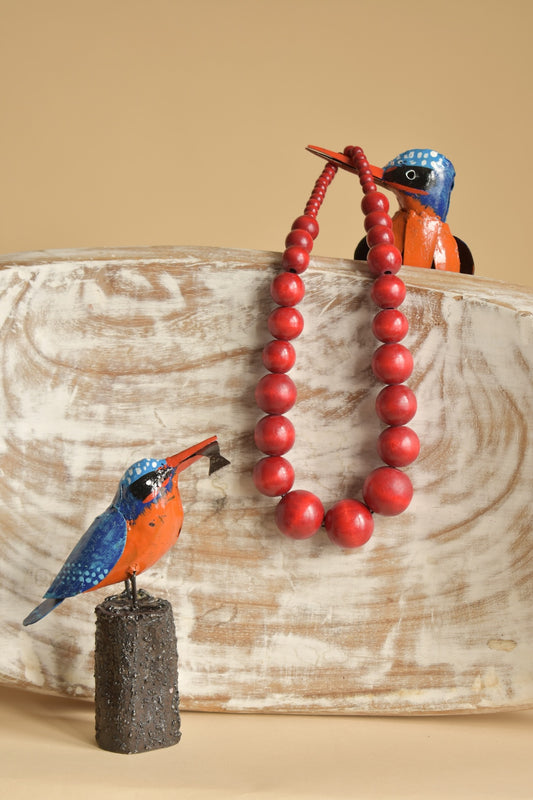 Wooden Bauble Necklace - Red