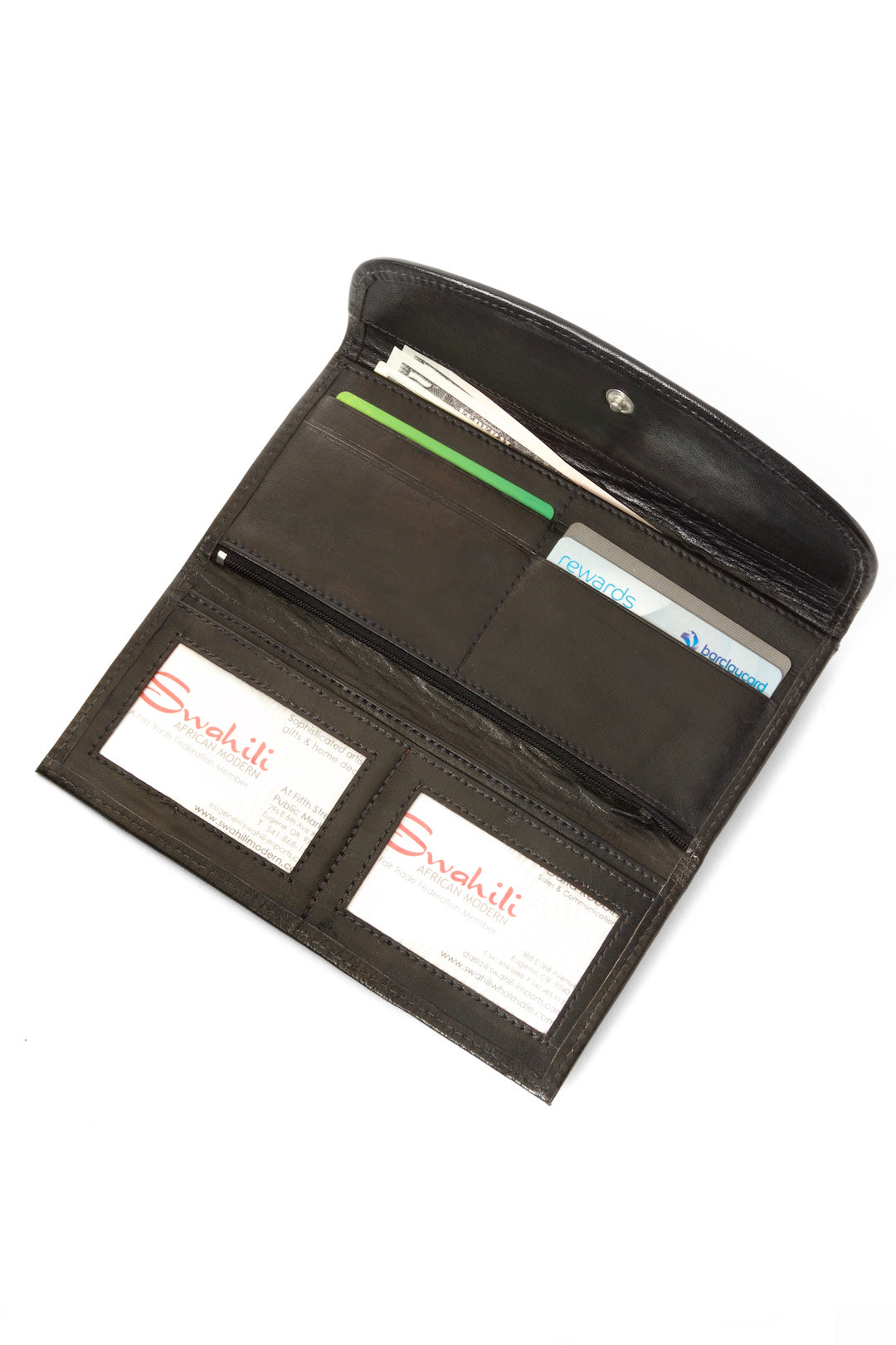 Blue Mudcloth & Black Leather Women's Wallet