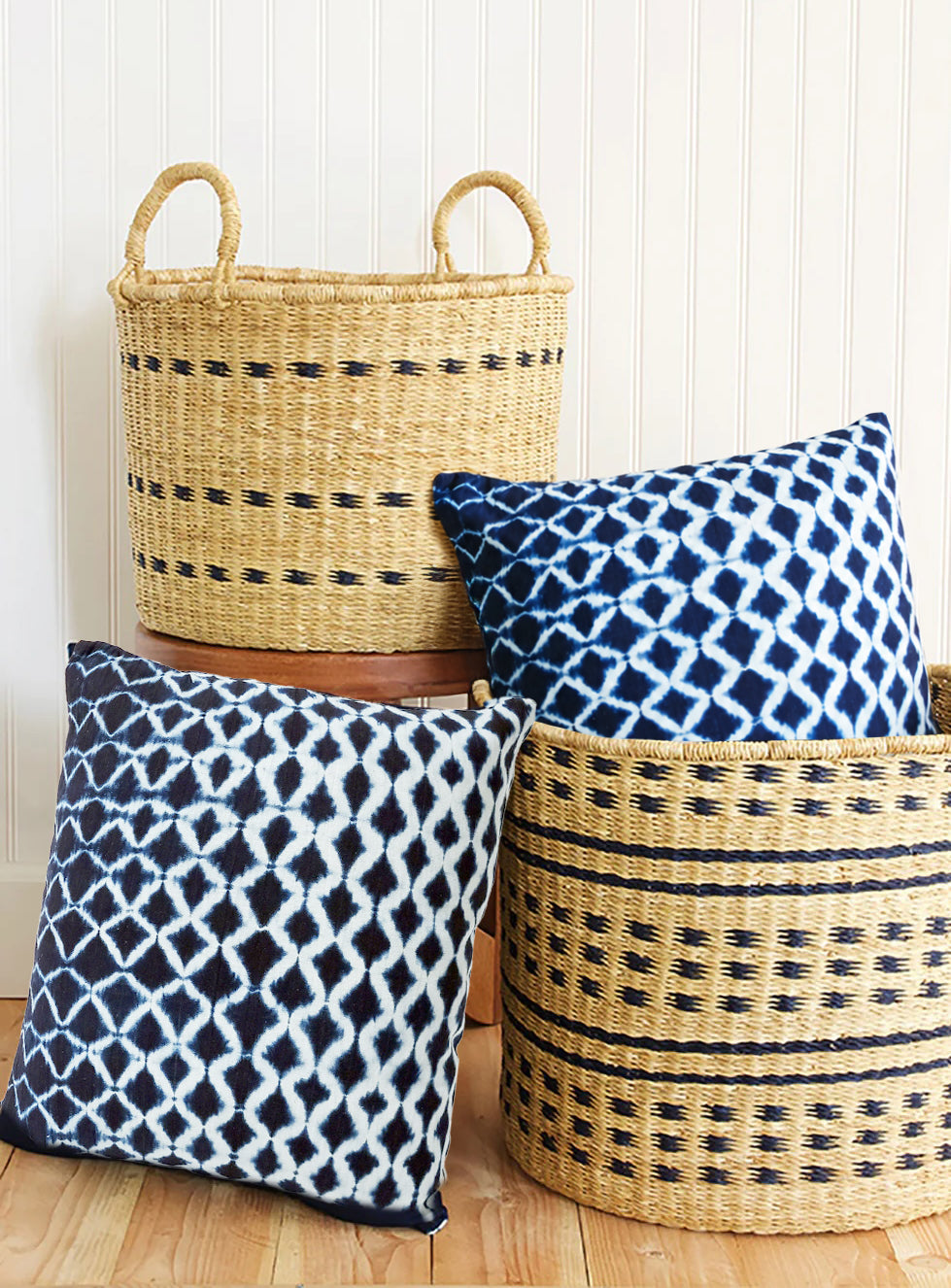 African Indigo Resist Dyed Pillow with Insert