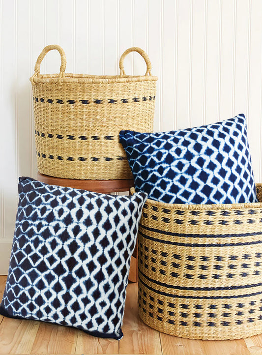 African Indigo Resist Dyed Pillow with Insert