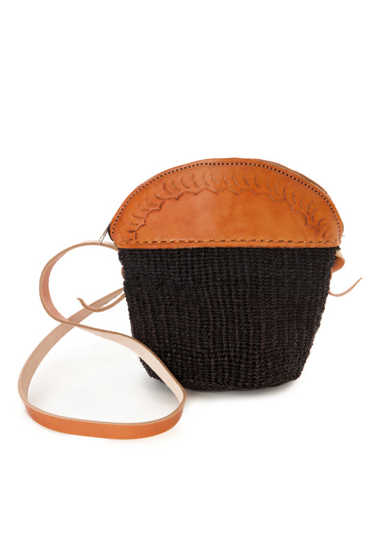 Black Sisal and Leather Petite Zippered Purse