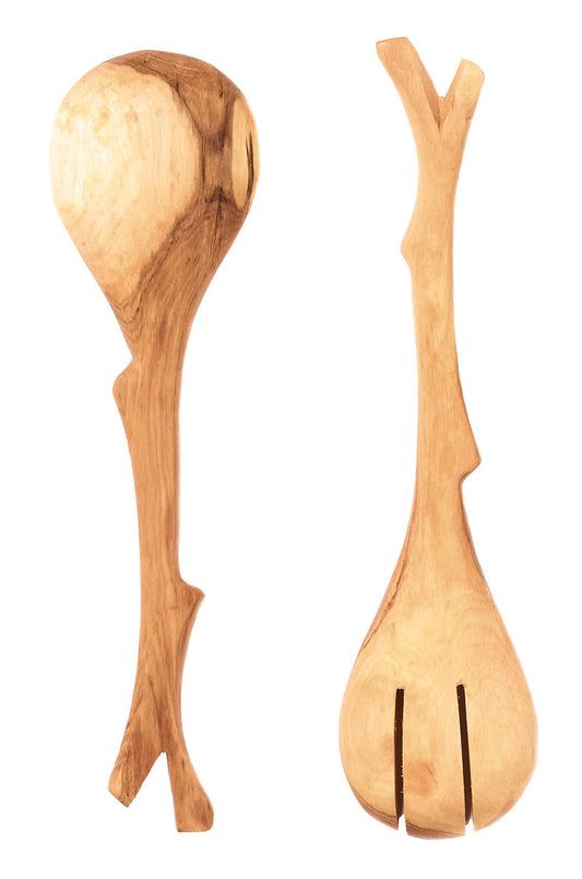 Wild Olive Wood Rustic Branch Salad Servers