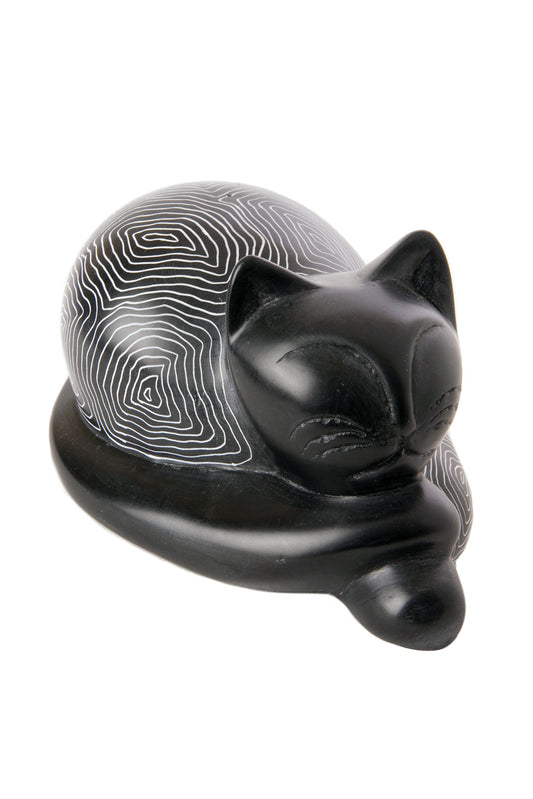 Soapstone Cozy Black Cat Sculpture