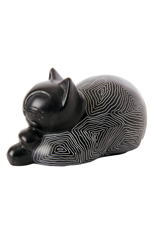 Soapstone Cozy Black Cat Sculpture