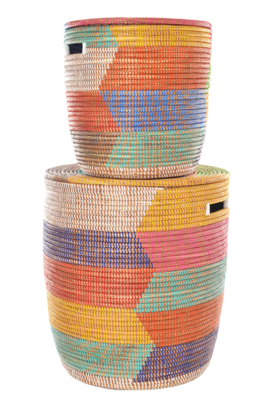 Set of Two Rainbow Herringbone Sahara Hamper Baskets
