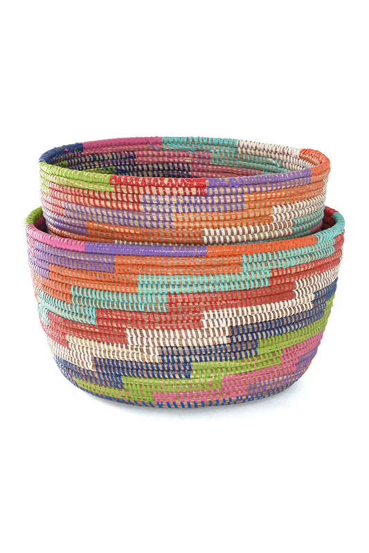 Set of Two Colorful Stairwell Nesting Baskets