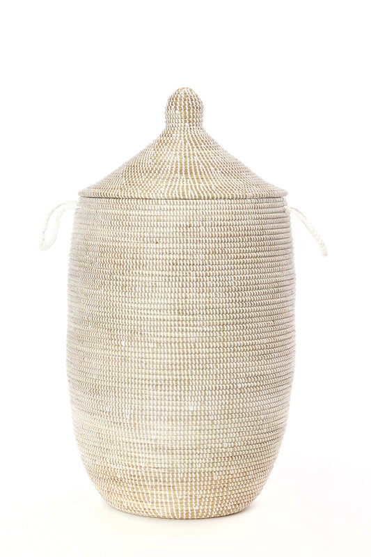 Laurel White Hamper Basket with Lid