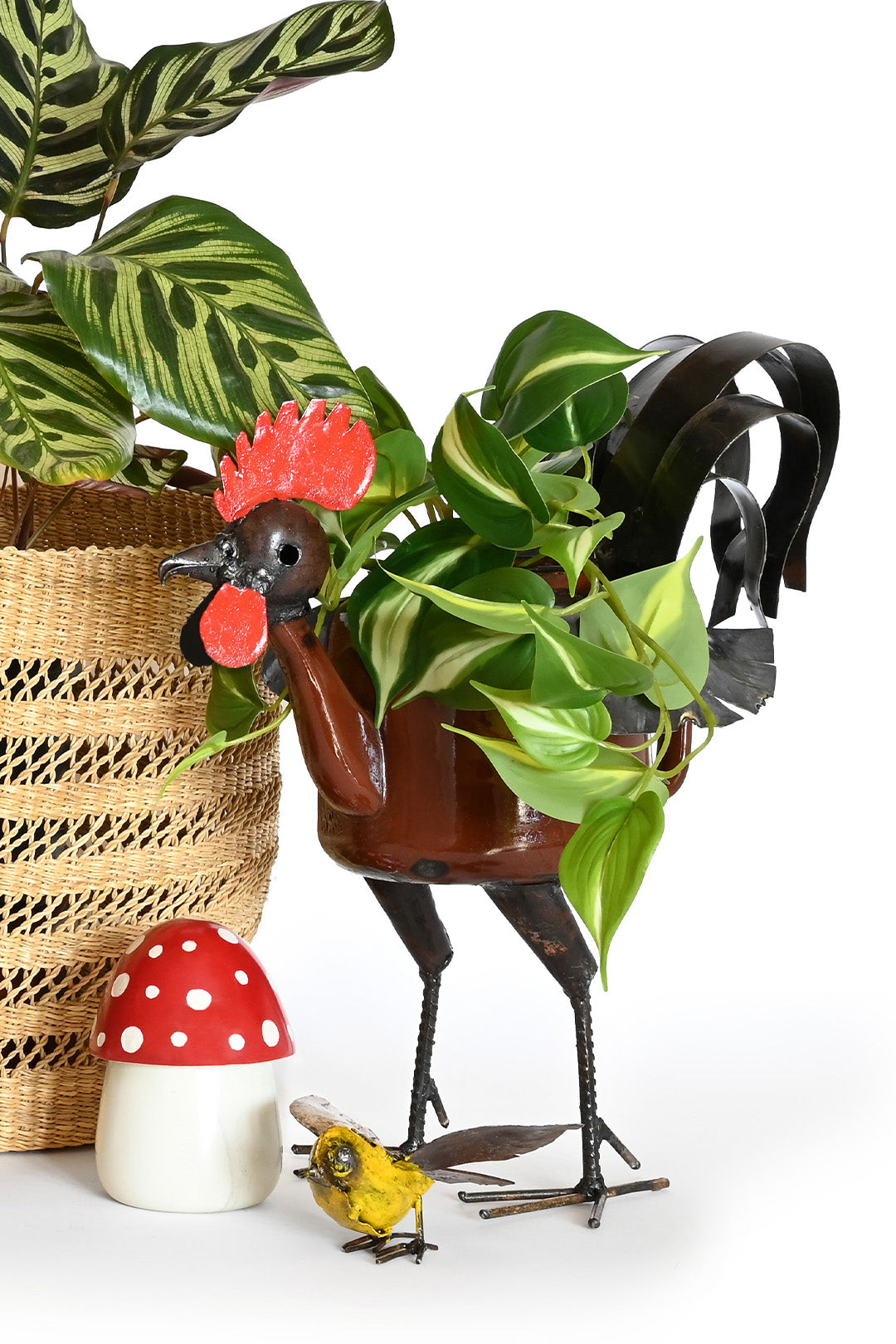 Recycled Teapot Rooster Planter