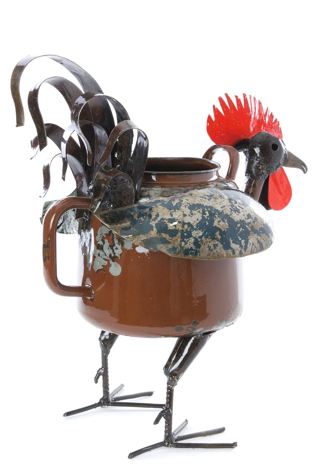 Large Zimbabwean Recycled Teapot Rooster Planter