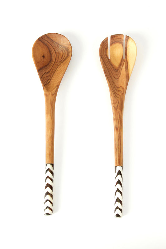 Wild Olive Wood Salad Servers with Bone Handles Default Title