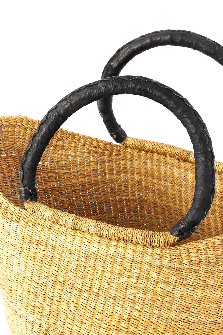 Natural Wing Shopper with Black Leather Handles