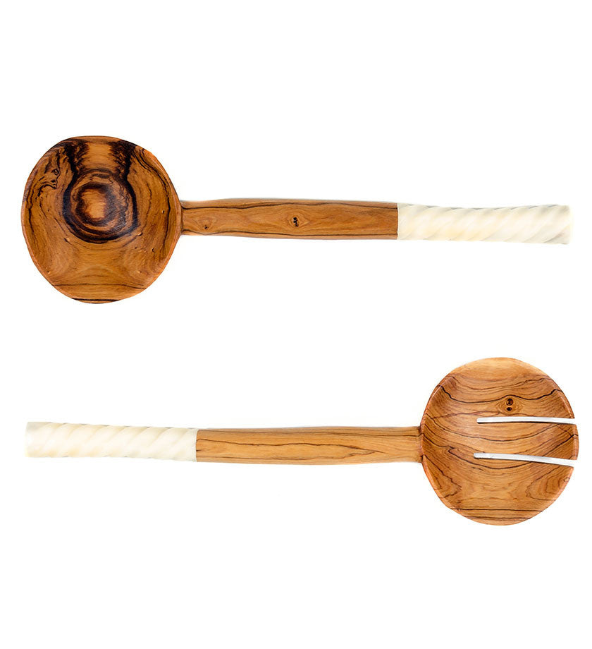 Spiraled White Bone Salad Servers - Kitchen Handmade in Africa - Swahili Modern - 4