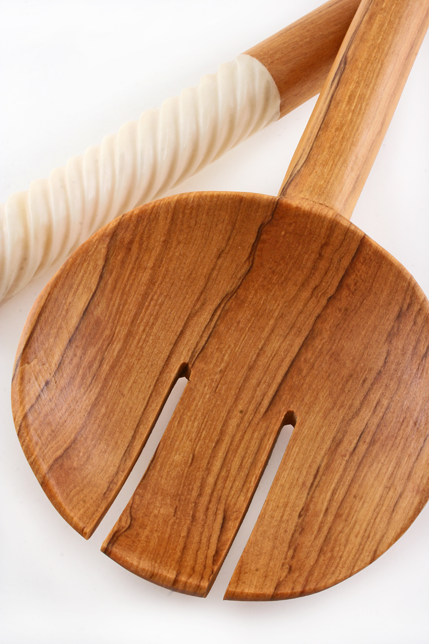 Spiraled White Bone Salad Servers - Kitchen Handmade in Africa - Swahili Modern - 3