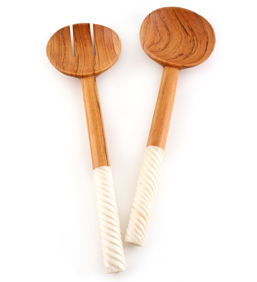 Spiraled White Bone Salad Servers - Kitchen Handmade in Africa - Swahili Modern - 2