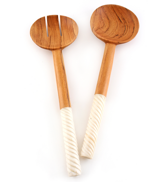 Spiraled White Bone Salad Servers - Kitchen Handmade in Africa - Swahili Modern - 2