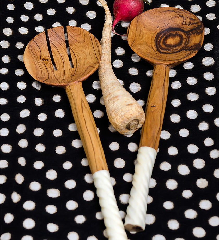 Spiraled White Bone Salad Servers - Kitchen Handmade in Africa - Swahili Modern - 1