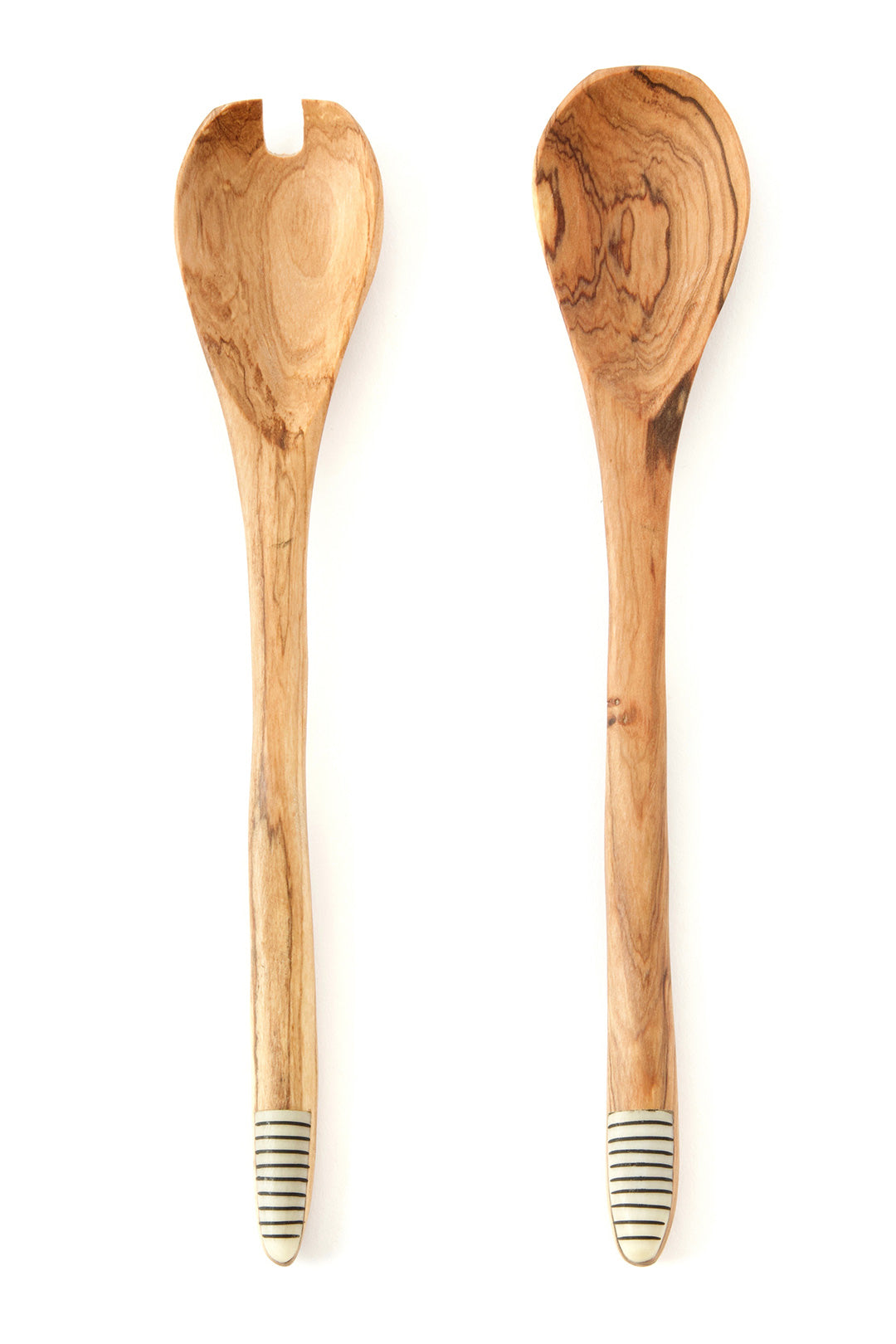 Notched Olive Wood Salad Servers with Various Etched Bone Tips Default Title