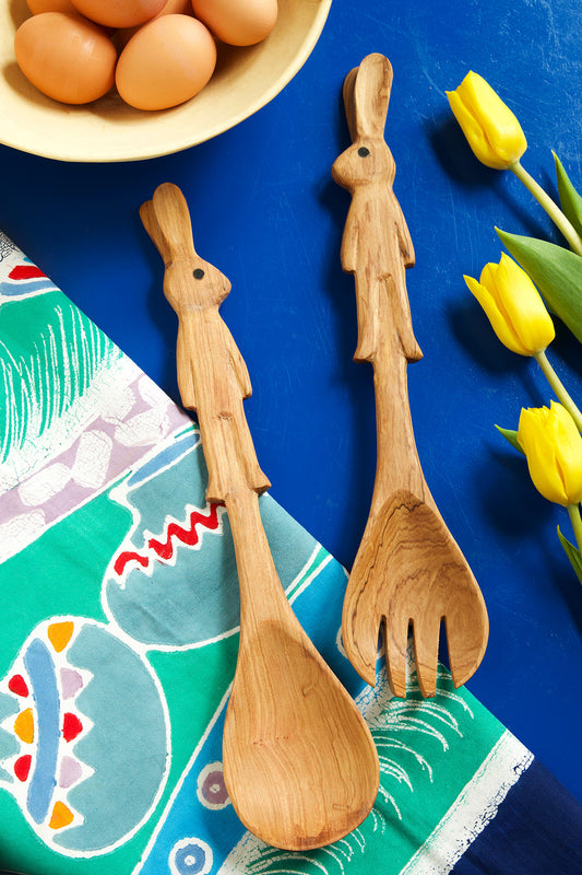Wild Olive Wood Bunny Rabbit Salad Servers Default Title