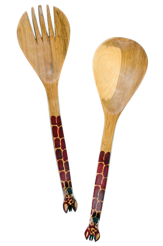 Mahogany Giraffe Safari Salad Servers