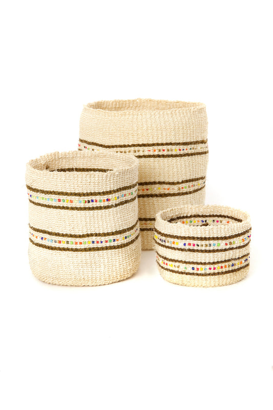 Set/3 Petite Vanilla Sisal Baskets with Colorful Beads Default Title