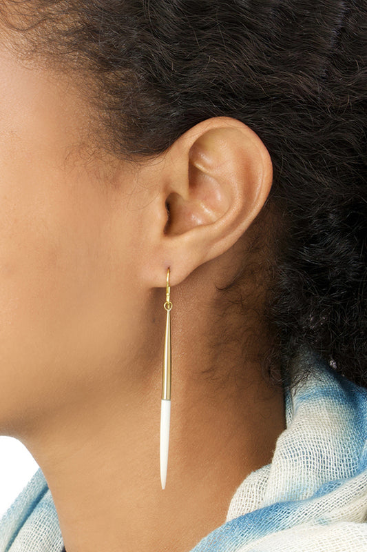Brass Javelin Earrings with White Cow Bone Default Title