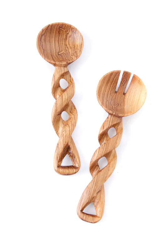 Small Olive Wood Spiral Salad Servers